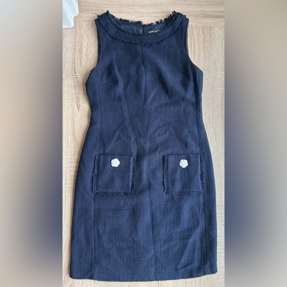 Karl Lagerfeld Navy Sleeveless Midi Shift Dress